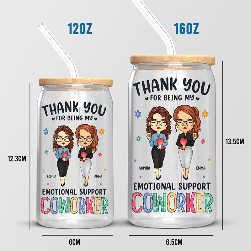 Merci d'être mon collègue de soutien émotionnel - Tasse en verre personnalisée pour collègue, tasse à café glacé - Cadeau d'appréciation pour collègues, amis de travail, collègues