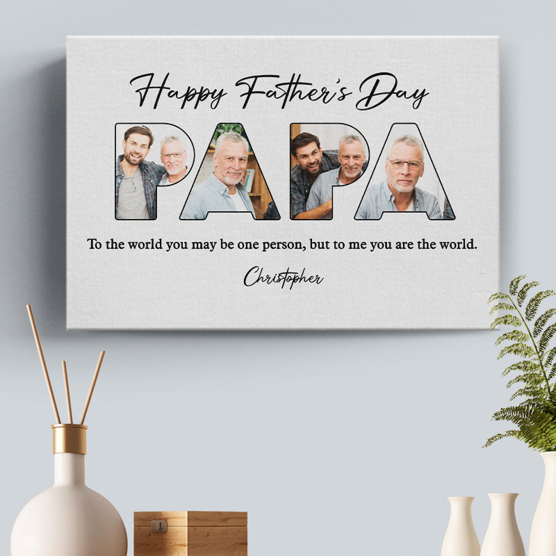 Photo personnalisée Bonne fête des pères, Papa - Toile horizontale personnalisée familiale - Cadeau de fête des pères, d'anniversaire pour papa, grand-père