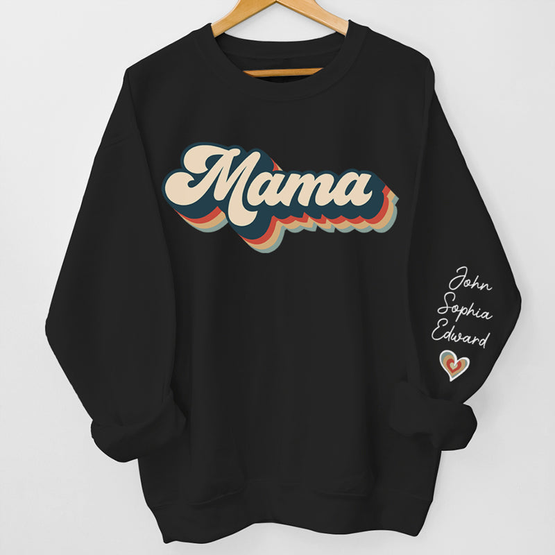 Sweat-shirt unisexe personnalisé « Mes enfants m'appellent maman » de style vintage avec motif sur la manche ; cadeau d'anniversaire pour maman et grand-mère.