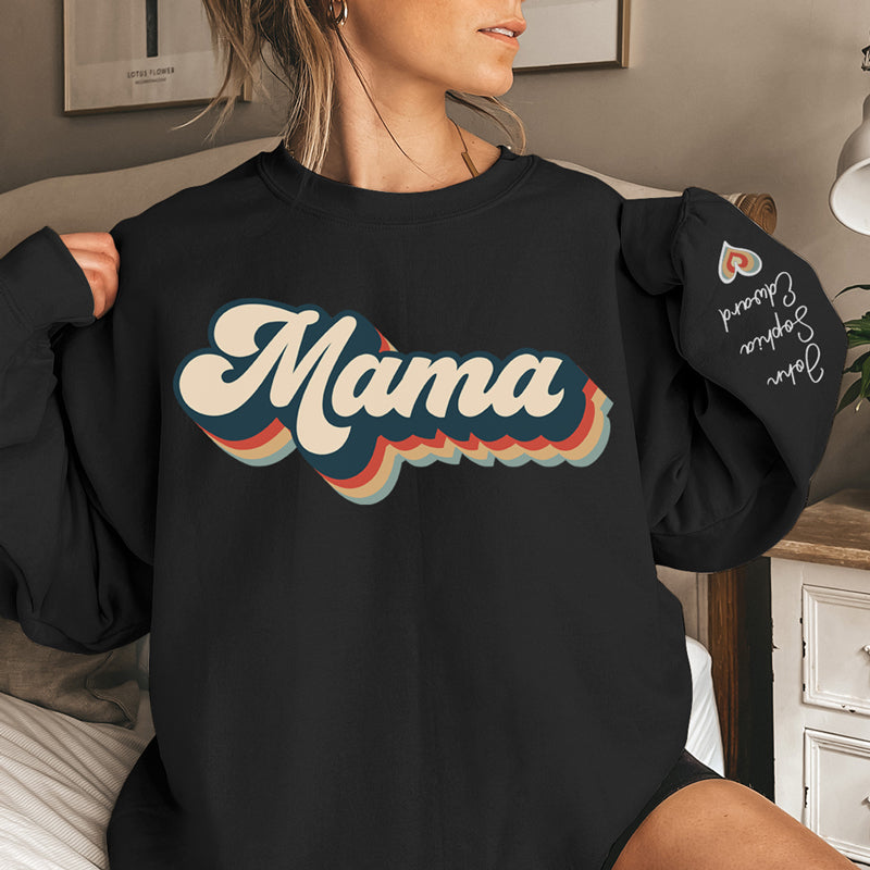 Sweat-shirt unisexe personnalisé « Mes enfants m'appellent maman » de style vintage avec motif sur la manche ; cadeau d'anniversaire pour maman et grand-mère.