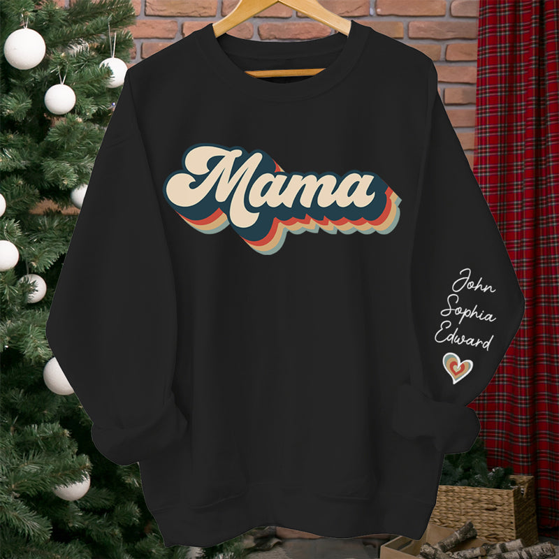 Sweat-shirt unisexe personnalisé « Mes enfants m'appellent maman » de style vintage avec motif sur la manche ; cadeau d'anniversaire pour maman et grand-mère.