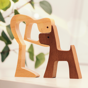 L'amour entre vous et votre compagnon à quatre pattes - Cadeau pour les amoureux des animaux - Sculptures en bois pour animaux de compagnie, ornements de table en sculpture sur bois, décoration en bois sculpté
