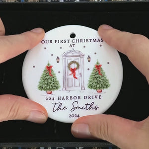 Premier Noël dans la maison de nos rêves - Décoration personnalisée pour la famille - Forme ronde en céramique - Cadeau de Noël pour les membres de la famille, Premier Noël