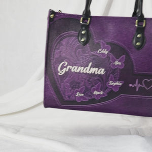 Grandma’s Love Is Endless - Family Personalized Custom Leather Handbag - Gift For Mom, Grandma