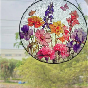 Son amour fleurit en toute saison - Attrape-soleil personnalisé à suspendre pour vitrail familial - Fête des Mères, cadeau pour maman, grand-mère