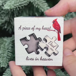 Photo personnalisée « Un morceau de mon cœur » – Ornement en bois personnalisé commémoratif en forme de cube – Cadeau de condoléances, cadeau de Noël pour les membres de la famille