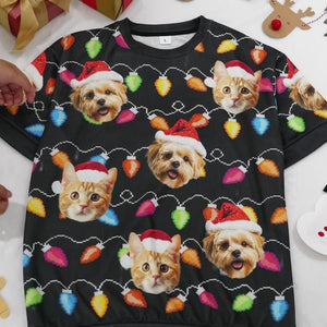 Pull à manches courtes personnalisé avec photo « C'est la plus belle période de l'année » pour chien et chat, imprimé sur toute la surface, pour adulte - Cadeau de Noël pour les propriétaires et les amoureux des animaux