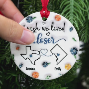 Peu importe la distance, les amis restent proches dans le cœur - Ornement imprimé effet gonflé 3D personnalisé Bestie - Forme ronde en céramique - Cadeau de Noël pour meilleures amies, BFF, sœurs