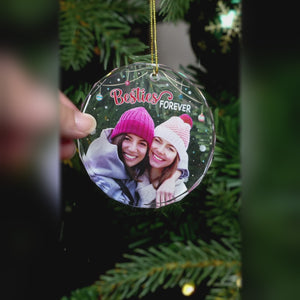 Custom Photo Besties Forever - Bestie Personalized Custom Circle Glass Ornament - Christmas Gift For Best Friends, BFF, Sisters, Coworker