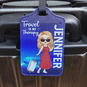 Voyager est ma thérapie - Étiquette de bagage personnalisée - Cadeau de vacances, cadeau pour les amoureux du voyage d'aventure