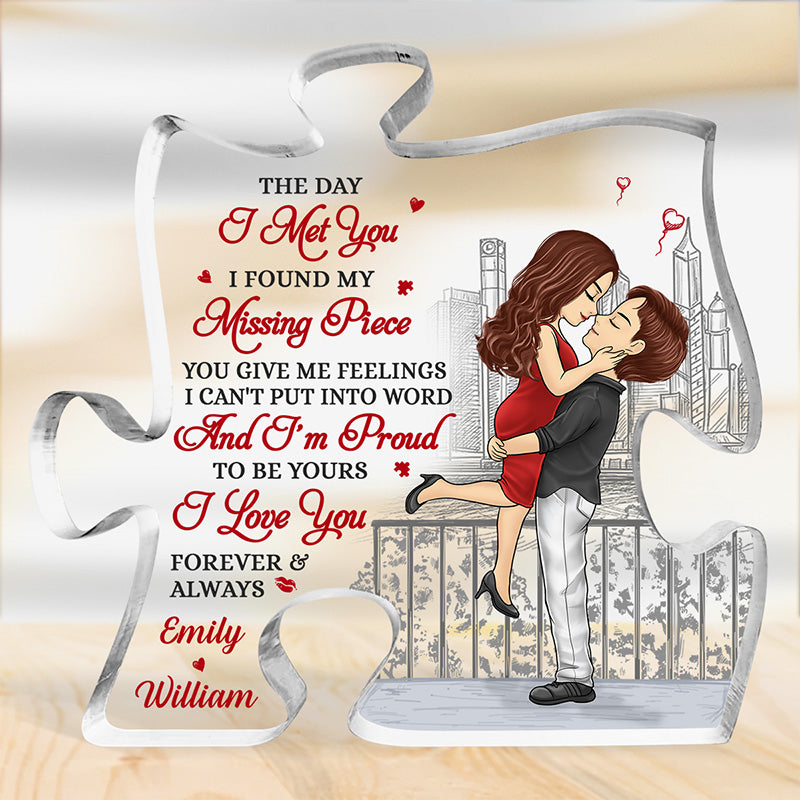 Le jour où je t'ai rencontré - Plaque acrylique personnalisée en forme de puzzle pour couple - Cadeau de Noël pour mari et femme, anniversaire