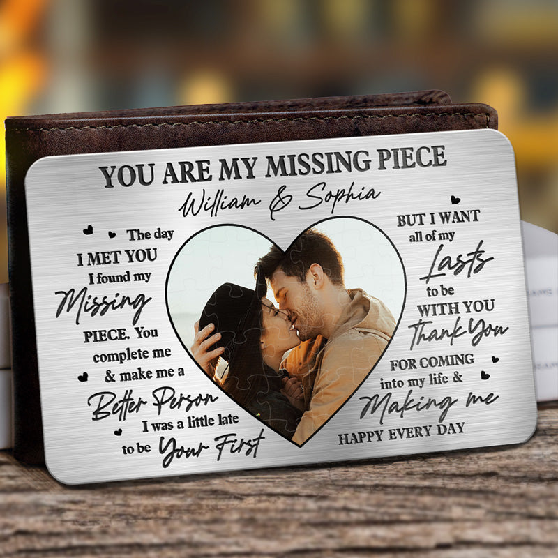 Carte portefeuille personnalisée en aluminium avec photo « Tu es ma pièce manquante » pour couple – Cadeau pour mari et femme, anniversaire