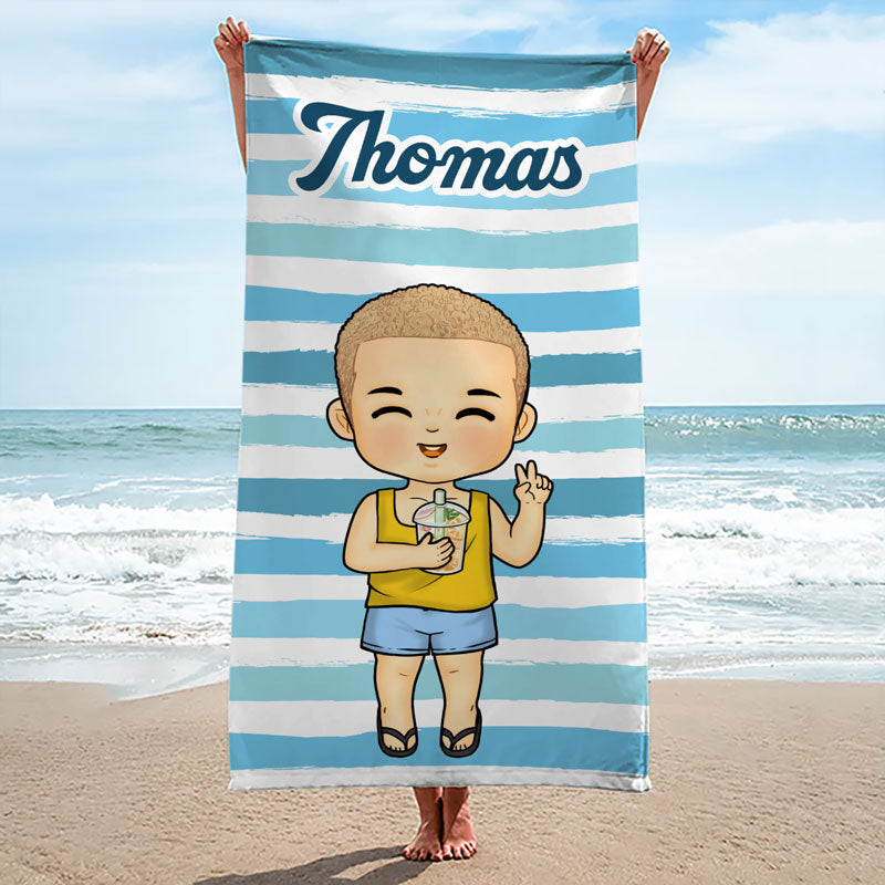 Serviette de plage personnalisée pour toute la famille - Cadeau idéal pour les vacances d'été, un anniversaire ou une fête à la piscine