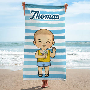 Serviette de plage personnalisée pour toute la famille - Cadeau idéal pour les vacances d'été, un anniversaire ou une fête à la piscine