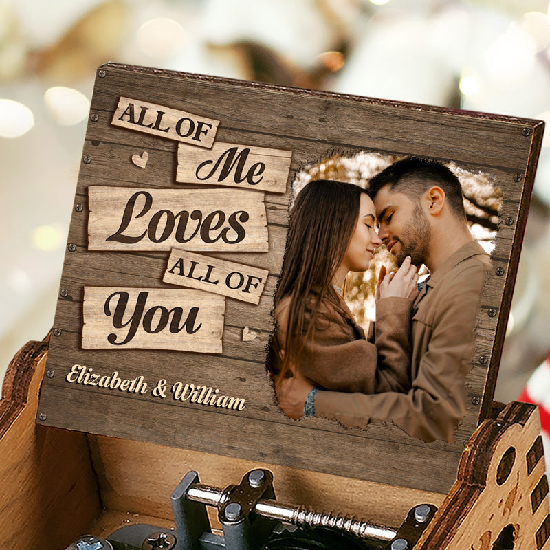 Boîte à musique personnalisée avec photo « All Of Me Loves All Of You » de 9,4 cm, cadeau pour mari et femme, anniversaire