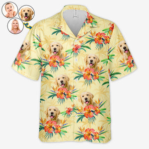 Photo personnalisée « Ambiance estivale » uniquement - T-shirt hawaïen tropical unisexe personnalisé pour chien et chat - Cadeau vacances d'été, cadeau pour propriétaires d'animaux et amoureux des animaux
