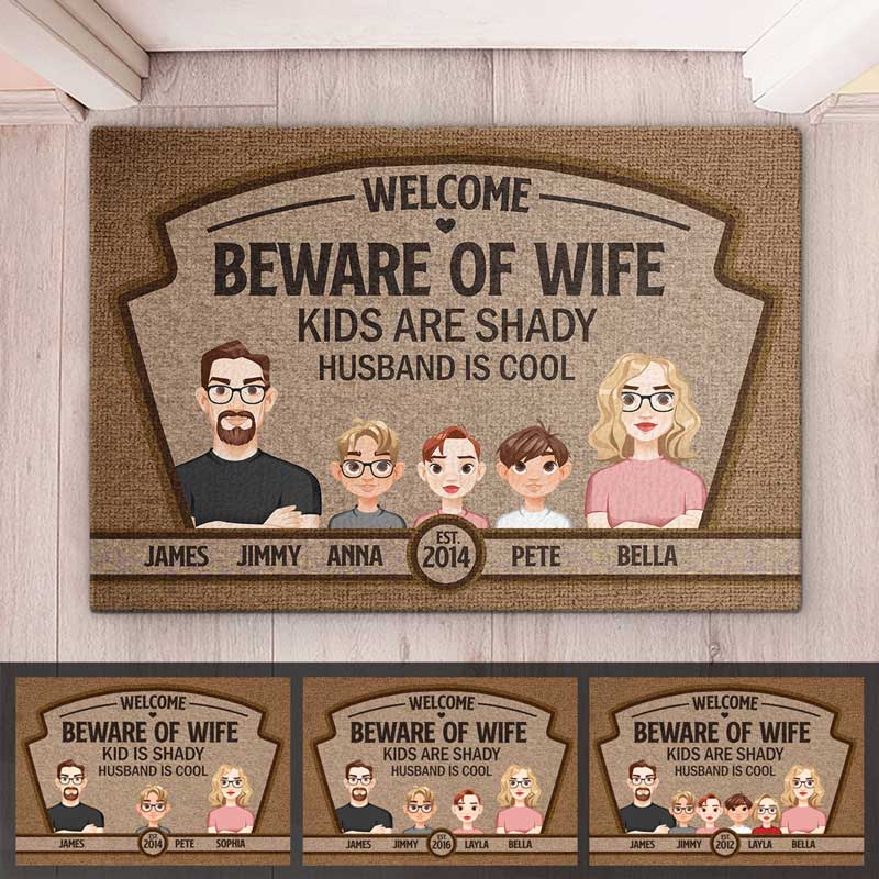 Bienvenue en famille, les enfants sont louches ! Tapis décoratif personnalisé pour la maison ! Cadeau pour les membres de la famille