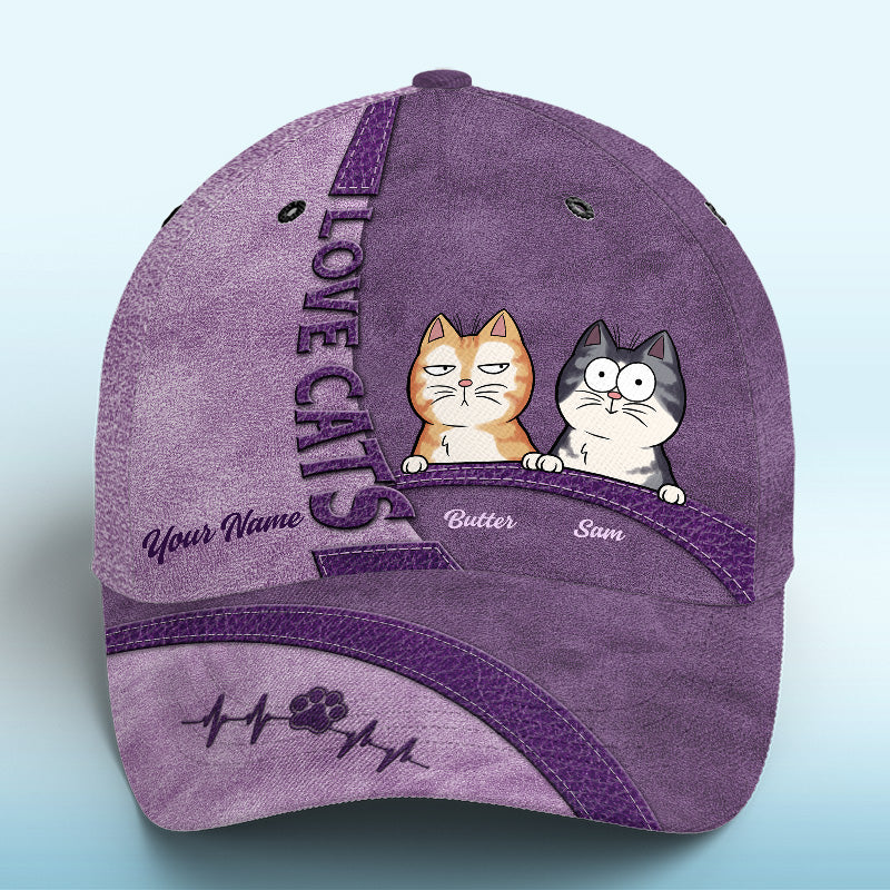Gardez votre calme et aimez les chats ! Casquette personnalisée pour chat, imprimé intégral, cadeau idéal pour les propriétaires et les amoureux des animaux.