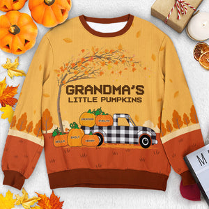 Les petites citrouilles de grand-mère - Sweat-shirt moche personnalisé pour la famille - Pull en laine unisexe - Cadeau d'automne pour grand-mère