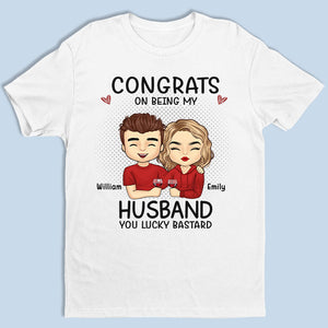 Félicitations, veinard ! T-shirt, sweat à capuche et sweat-shirt unisexe personnalisé pour couple ! Cadeau pour mari et femme, anniversaire