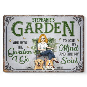 Dans ce jardin, je vais perdre la tête et trouver mon âme - Plaque en métal personnalisée pour chien - Cadeau de pendaison de crémaillère pour propriétaires d'animaux, amoureux des animaux et amateurs de jardinage