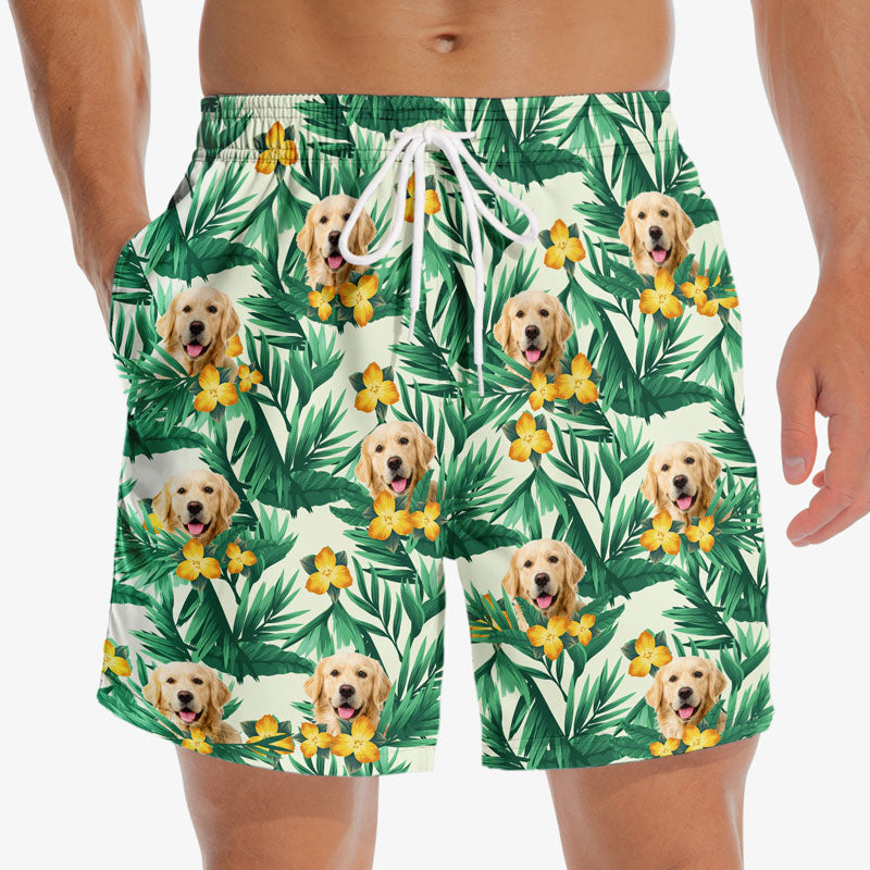 Short de plage hawaïen personnalisé avec photo « Été au bord de la mer » pour chien et chat, style tropical Aloha, pour homme - Cadeau idéal pour les vacances d'été, les anniversaires et les amoureux des animaux.