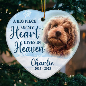 Photo personnalisée pour toujours dans nos cœurs - Ornement commémoratif personnalisé en forme de cœur en céramique - Cadeau de Noël, cadeau de condoléances pour les propriétaires d'animaux et les amoureux des animaux