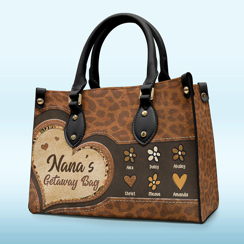 Sac d'escapade de grand-mère - Sac à main en cuir personnalisé pour la famille - Cadeau d'anniversaire pour grand-mère