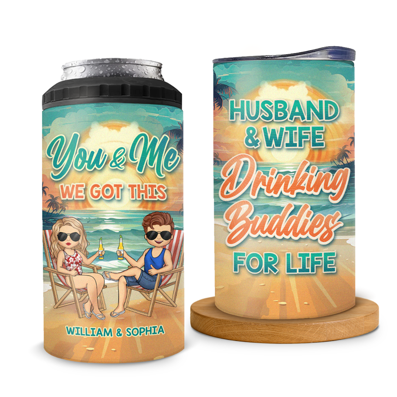 Mari et femme, compagnons de beuverie pour la vie - Gobelet isotherme 4 en 1 personnalisé pour couple - Vacances d'été, cadeau pour mari et femme, anniversaire