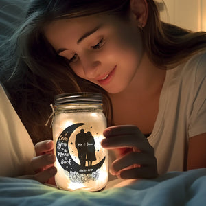 Je t'aime jusqu'à la lune et retour - Couple personnalisé Mason Jar Light - Cadeau pour mari et femme, anniversaire