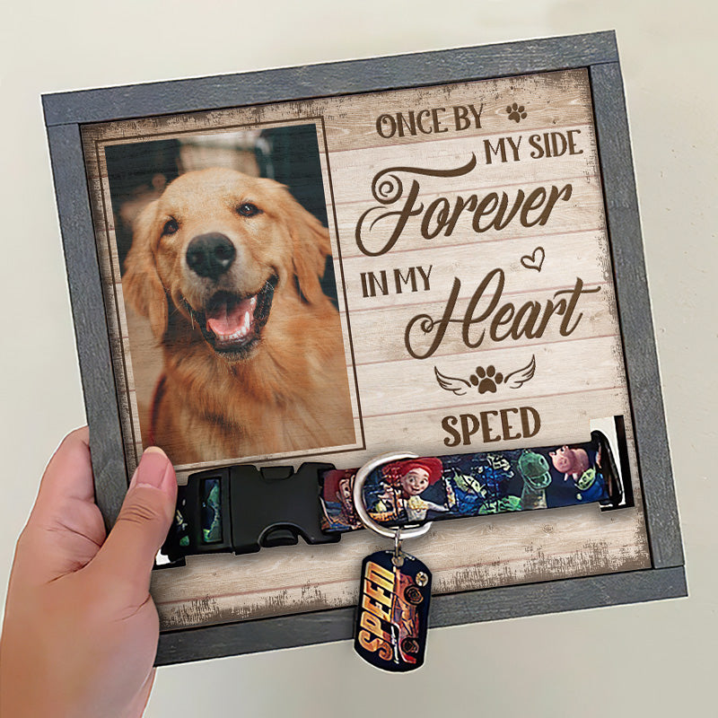 Photo personnalisée « Pour toujours dans mon cœur » – Plaque commémorative personnalisée pour la perte d'un animal de compagnie, cadre pour collier – Cadeau de condoléances, Cadeau pour les propriétaires d'animaux, les amoureux des animaux