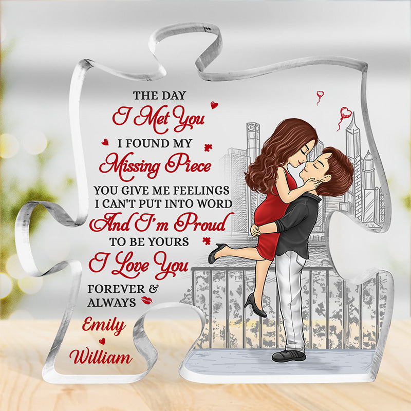 Le jour où je t'ai rencontré - Plaque acrylique personnalisée en forme de puzzle pour couple - Cadeau de Noël pour mari et femme, anniversaire