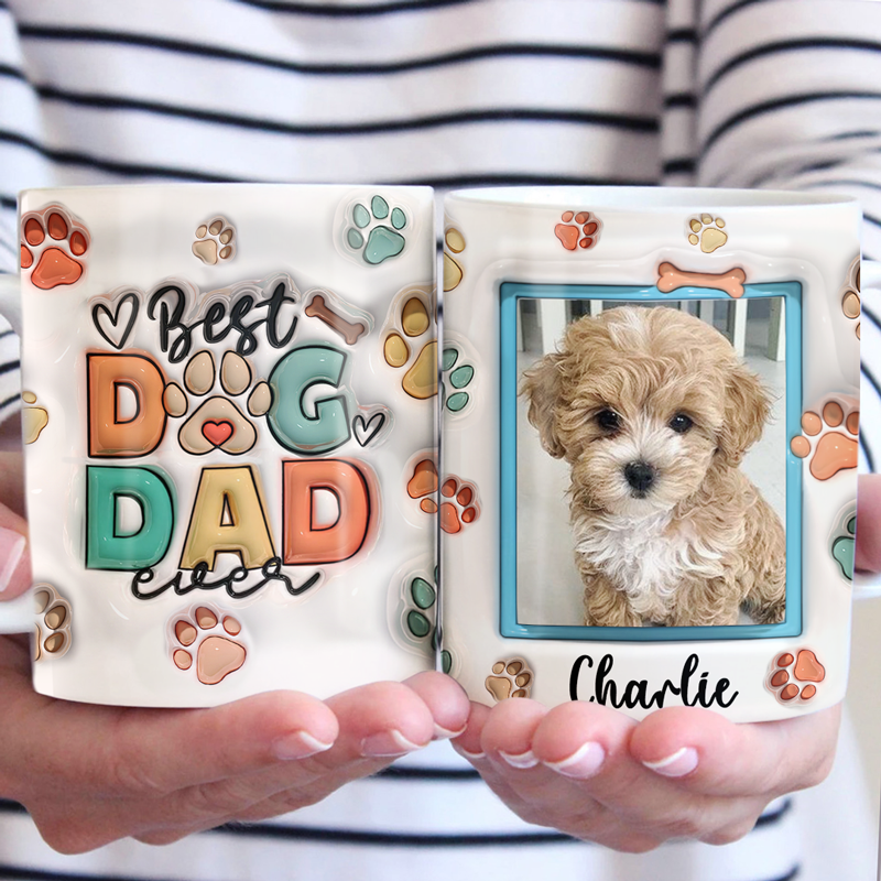Mug personnalisé avec photo « Love Me Love My Dog » - Tasse personnalisée avec effet gonflable 3D pour chien et chat - Cadeau de Noël pour les propriétaires et les amoureux des animaux