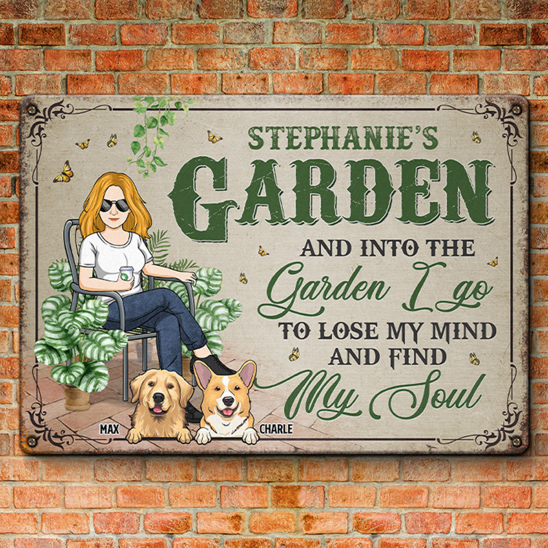 Je vais perdre la tête et trouver mon âme - Plaque en métal personnalisée pour chien - Cadeau de pendaison de crémaillère pour propriétaires d'animaux, amoureux des animaux et amateurs de jardinage