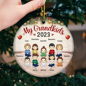 Mes petits-enfants sont mes préférés - Ornement personnalisé familial - Forme ronde en céramique - Cadeau de Noël pour les membres de la famille
