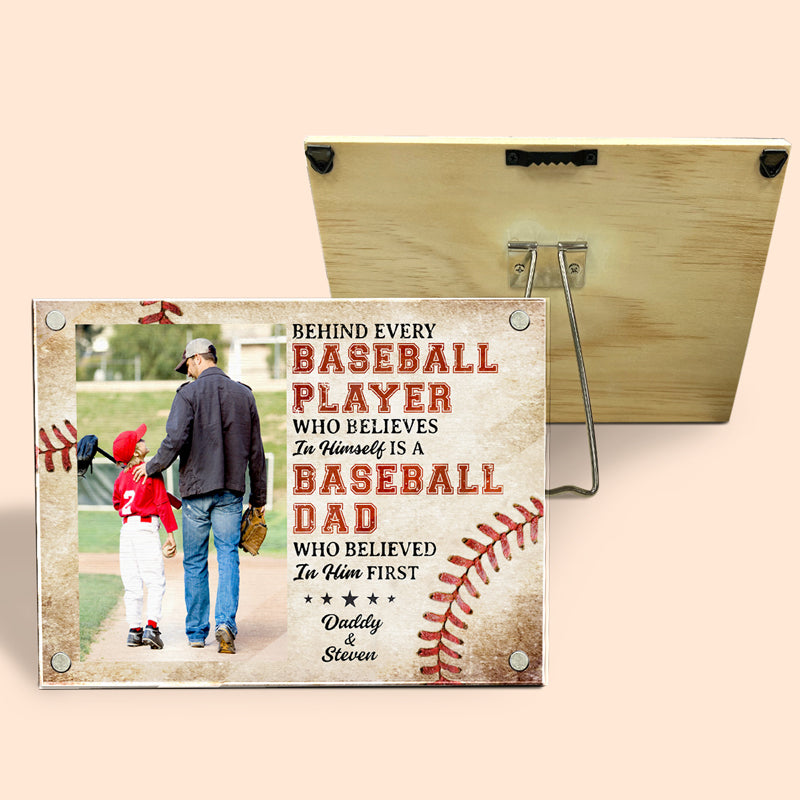 Photo personnalisée derrière chaque joueur de baseball - Cadre photo magnétique en acrylique personnalisé pour la famille - Cadeau pour les membres de la famille