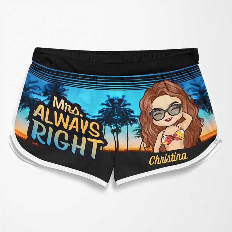 Mr Right &amp; Mrs Always Right - Short de plage hawaïen personnalisé et amusant pour couple - Cadeau de vacances d'été, cadeau de fête d'anniversaire pour mari et femme