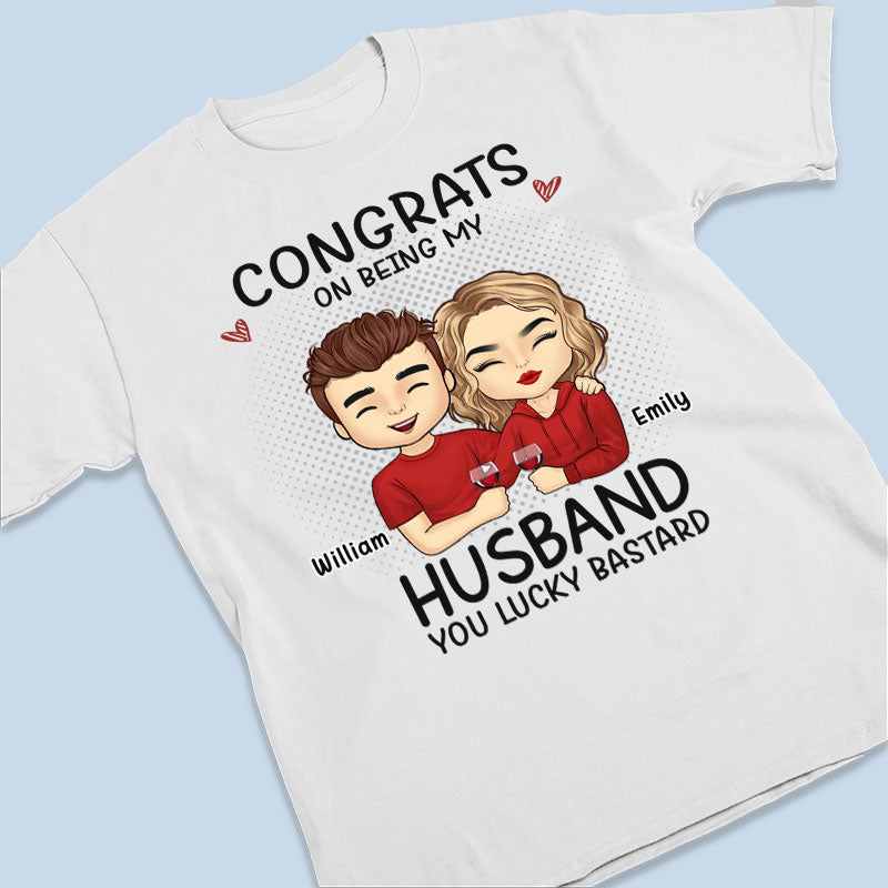 Félicitations, veinard ! T-shirt, sweat à capuche et sweat-shirt unisexe personnalisé pour couple ! Cadeau pour mari et femme, anniversaire