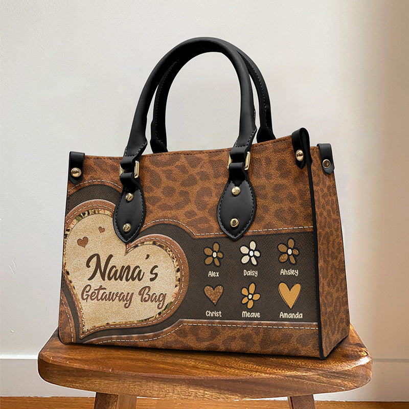 Sac d'escapade de grand-mère - Sac à main en cuir personnalisé pour la famille - Cadeau d'anniversaire pour grand-mère