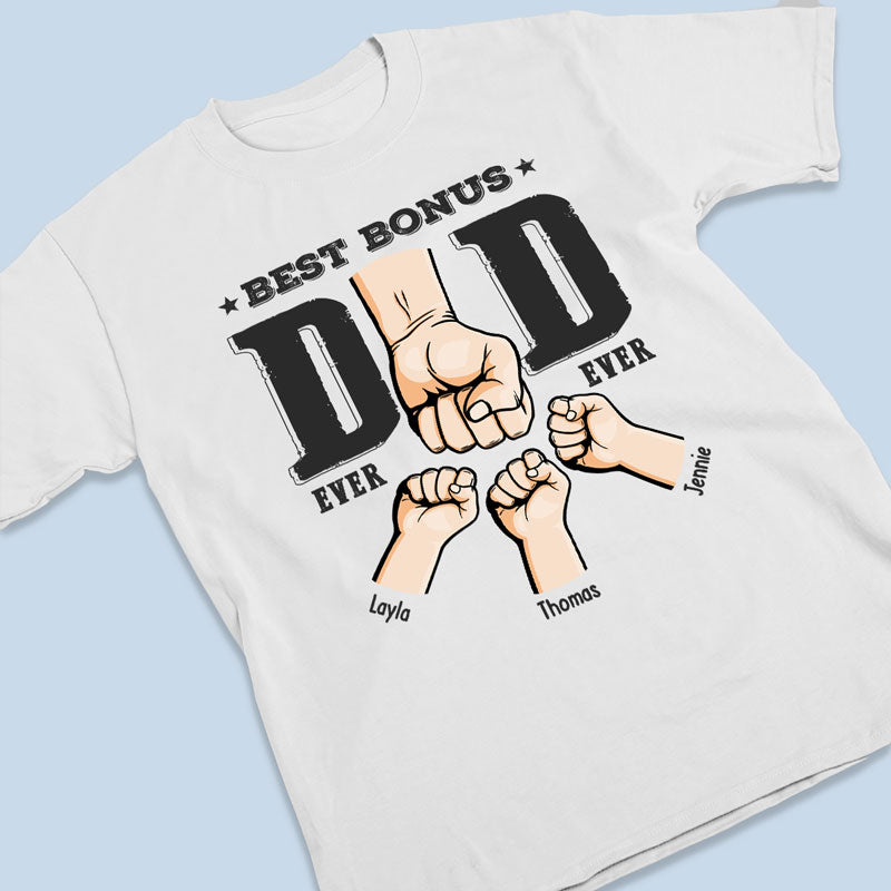 Meilleur papa bonus de tous les temps - T-shirt, sweat à capuche, sweat-shirt unisexe personnalisé pour la famille - Cadeau de fête des pères et d'anniversaire pour papa