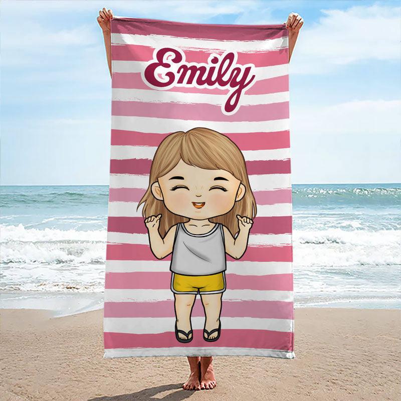 Serviette de plage personnalisée pour toute la famille - Cadeau idéal pour les vacances d'été, un anniversaire ou une fête à la piscine
