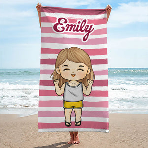 Serviette de plage personnalisée pour toute la famille - Cadeau idéal pour les vacances d'été, un anniversaire ou une fête à la piscine