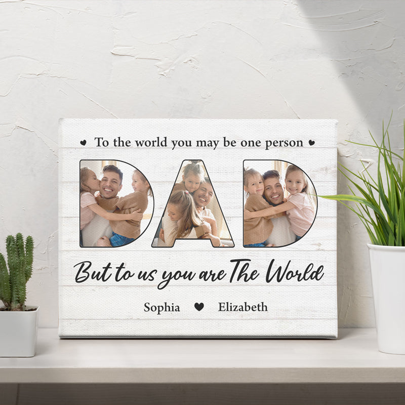 Photo personnalisée « Vous êtes notre monde » - Toile de chevalet horizontale personnalisée pour famille - Cadeau de fête des pères ou d'anniversaire pour papa