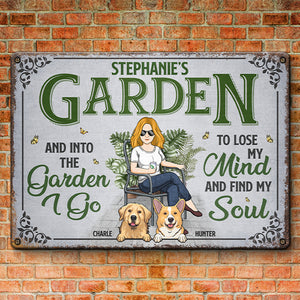 Dans ce jardin, je vais perdre la tête et trouver mon âme - Plaque en métal personnalisée pour chien - Cadeau de pendaison de crémaillère pour propriétaires d'animaux, amoureux des animaux et amateurs de jardinage