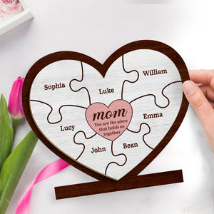 Nous t'aimons à la folie - Plaque en bois personnalisée à 2 couches avec support - Cadeau de pendaison de crémaillère pour maman