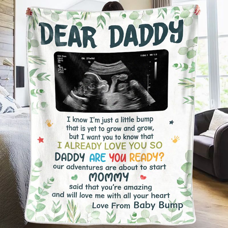 Couverture personnalisée pour bébé avec photo « Je t'aime », de la part de ton petit ventre ! Cadeau de naissance, cadeau pour papa