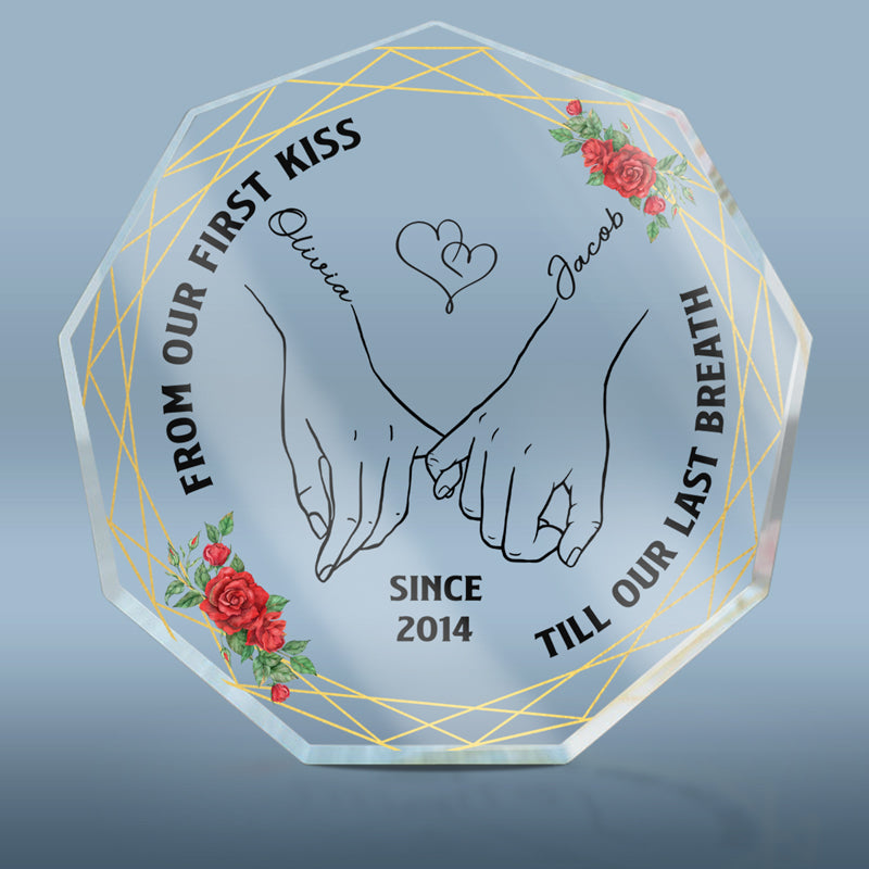 Depuis notre premier baiser - Plaque acrylique personnalisée en forme de nonagone pour couple - Cadeau pour mari et femme, anniversaire