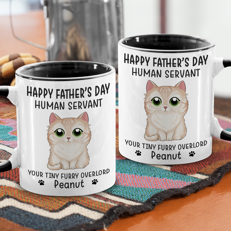 Tasse personnalisée « Bonjour, serviteur humain » avec motif chat - Cadeau pour la fête des pères et des mères, pour les propriétaires d'animaux et les amoureux des animaux.