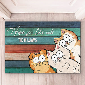 Bienvenue, nous espérons que vous aimez les chats - Tapis décoratif personnalisé pour la maison - Cadeau pour les propriétaires d'animaux de compagnie, les amoureux des animaux