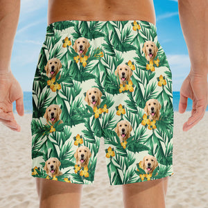 Short de plage hawaïen personnalisé avec photo « Été au bord de la mer » pour chien et chat, style tropical Aloha, pour homme - Cadeau idéal pour les vacances d'été, les anniversaires et les amoureux des animaux.